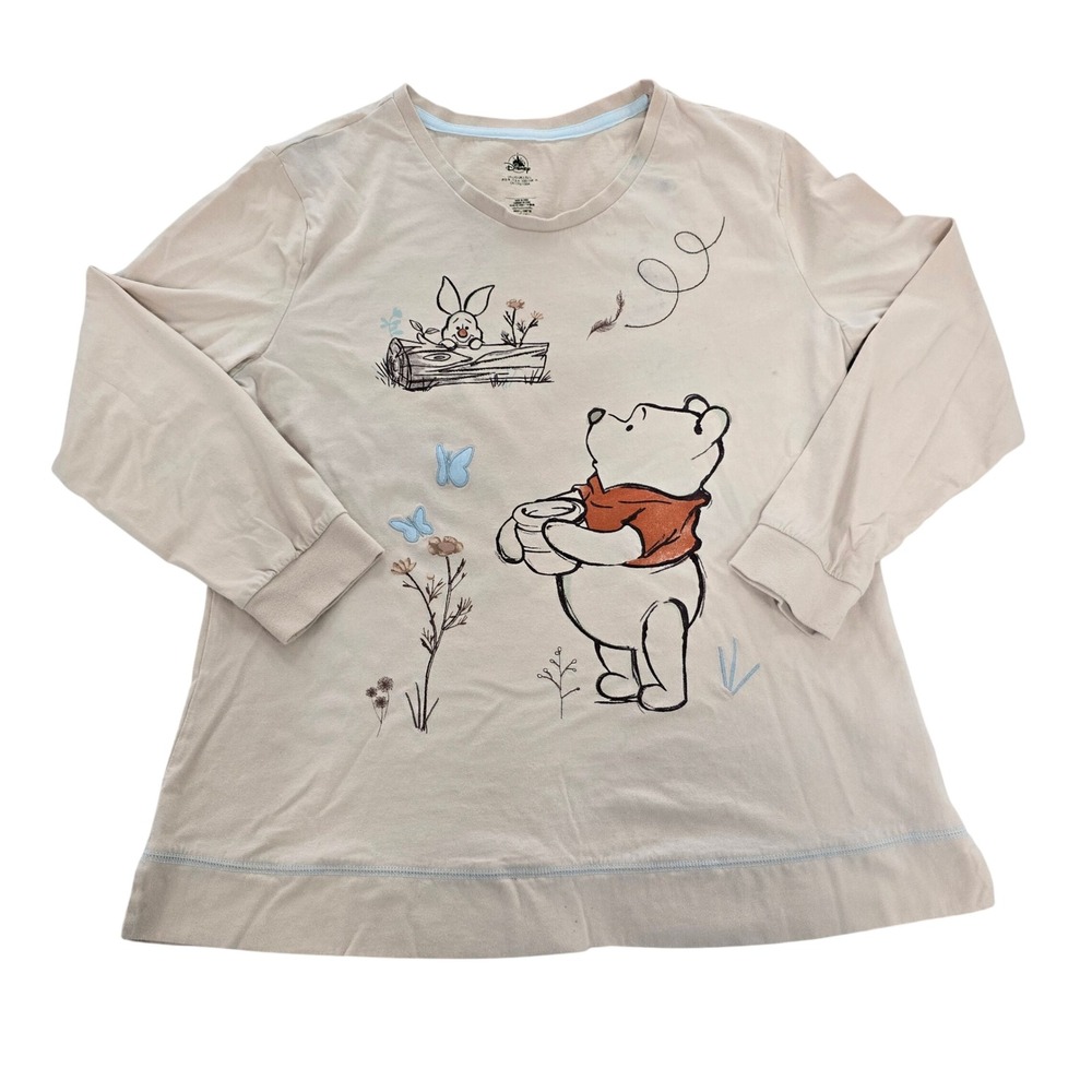 Disney Winnie the Pooh Piglet Long Sleeve Graphic Top Beige Large Light Marks